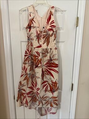 Maggy London Cream Dress with Red and Rust Floral Print